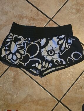 Roxy Black & White Floral Athletic Shorts